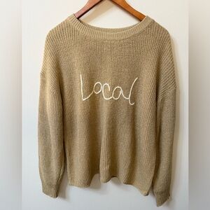 Wishist “Local” Graphic Knit Sweater Beige Crewneck Pullover Size Small